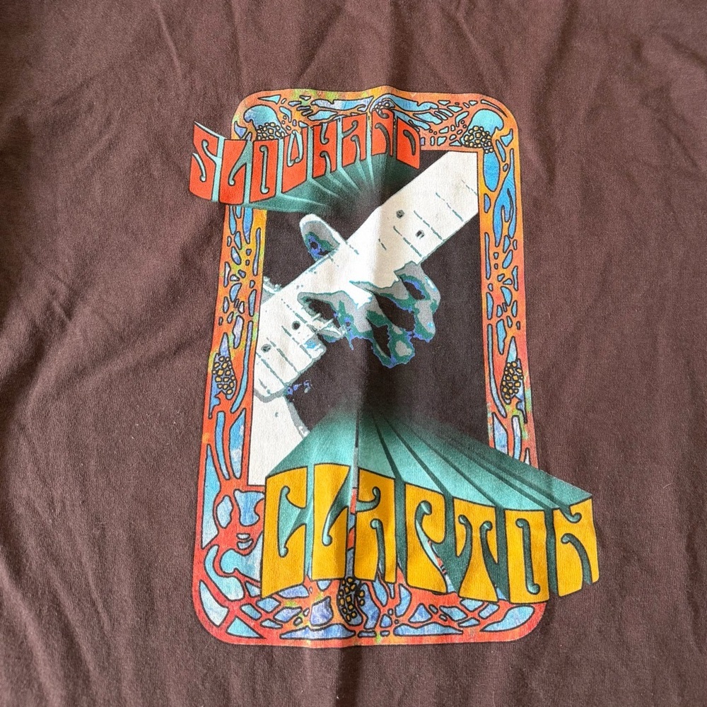 Eric Clapton Slowhand Psychedelic Brown Band Graphic Tee 2000s Y2K Tour Shirt - Picture 2 of 6